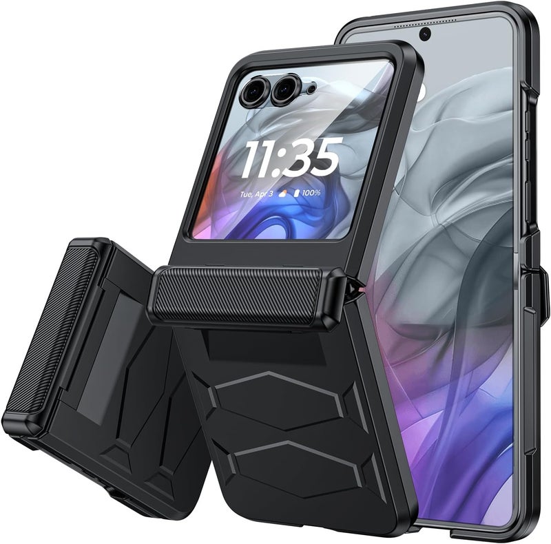 Vizvera for Motorola Razr 2024 Case with Hinge Cover, Built-in Screen Protector Shockproof All-Inclusive Smartphone Cover Wireless Charging for Motorola Razr 2024(Black) - Image 1